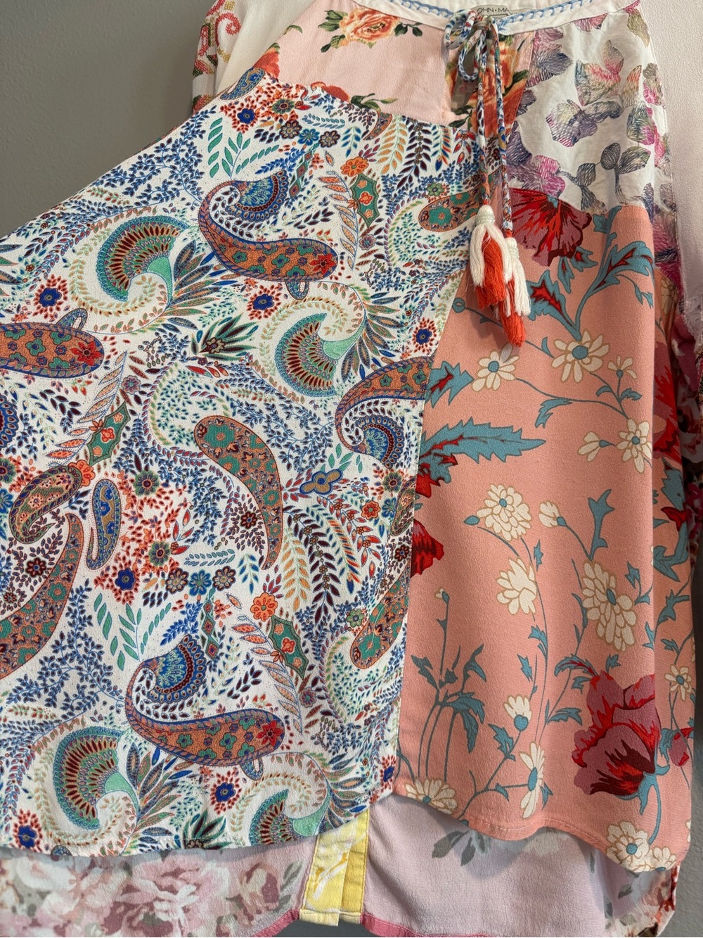 John Mark Boho Embroidered Peasant Patchwork Floral Paisley Blouse L - Picture 5 of 11